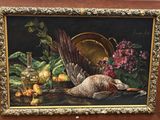 une photo d'un tableau représentant un canard et des fruits