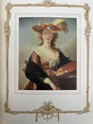 tableau représentant une femme coiffée d'un chapeau, tenant un pinceau et une palette