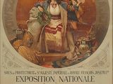 an old poster of a man holding a torch in front of a woman