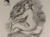 une image représentant le dessin d'une femme assise sur un rocher