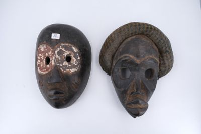 deux masques exposés sur une surface blanche