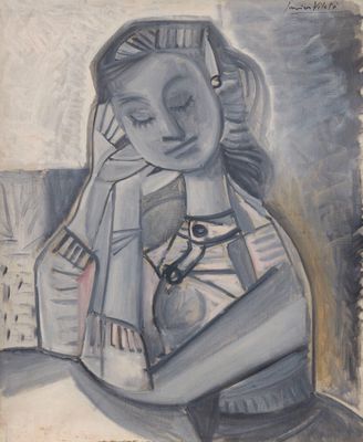 l'image d'un tableau représentant une femme assise sur un canapé