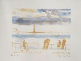 une photo d'un tableau représentant des personnes sur la plage