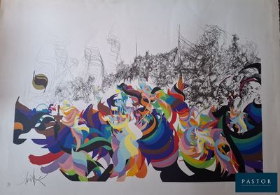 a drawing of a group of people in a parade