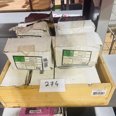 several boxes of food are stacked on top of each other