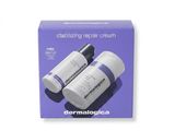 two bottles of dermacoloce sitting on top of a purple box