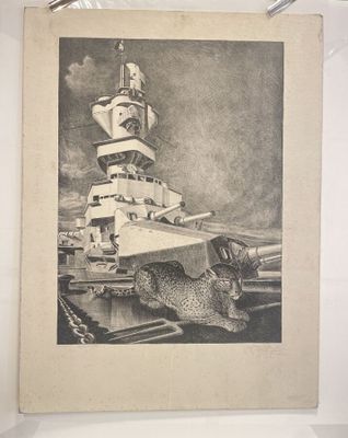 a picture of a black and white photo of a battleship