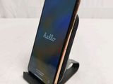 the back of a black phone with a hello on the screen