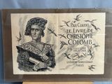 un vieux livre sur lequel figure le dessin d'un homme tenant un livre