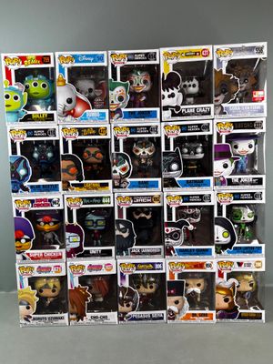 many different types of pop vinyl figures on display