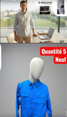 two pictures of a man standing next to a mannequin wearing a blue shirt