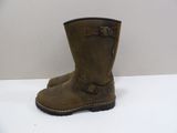 brown leather boots with buckles and buckles on the side