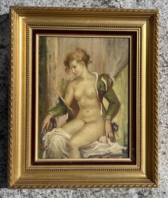 l'image d'un tableau représentant une femme nue dans un cadre doré