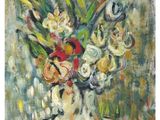 an image of a painting of flowers in a vase on a table