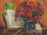 une peinture de fleurs dans un vase sur une table
