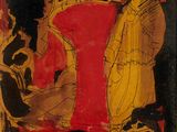 tableau représentant un homme et une femme assis sur une chaise rouge