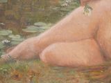 a painting of a naked woman sitting in the grass