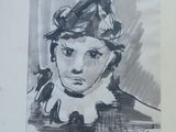 dessin représentant une femme portant un chapeau et une écharpe