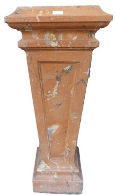 an old wooden pedestal with a flower pot on it