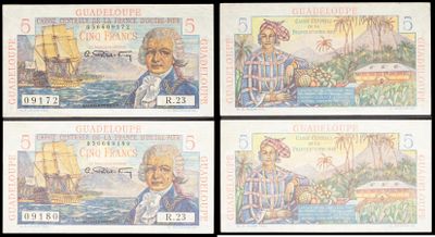 four different bank notes with a picture of a man and a woman on them
