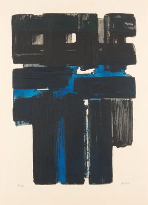 une image représentant une peinture abstraite noire et bleue sur fond blanc