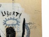 a drawing of a person holding a sign with a hand