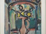a painting of a vase of flowers on a table