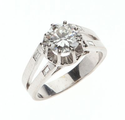 BAGUE SOLITAIRE en alliage d'or gris 750‰ et platine 850‰, o… - Photo 1