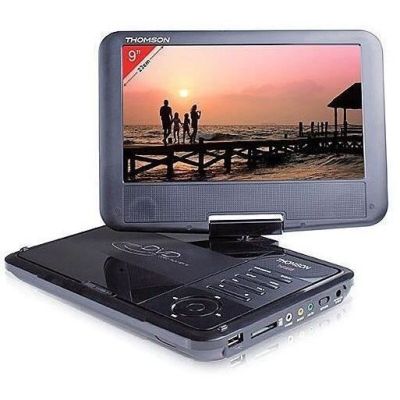 an image of a portable dvd player with a picture on the screen