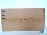 a cardboard box with a picture of a ceiling fan inside of it
