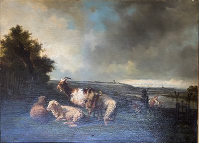 a painting of a group of animals in the water