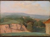 une image représentant un tableau représentant un paysage avec des collines et des arbres