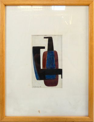 painting of a vase and a bottle in a wooden frame