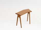 an image of a small wooden table with a glass top on a white background