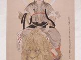 painting of a man riding a lion with a crown on his head