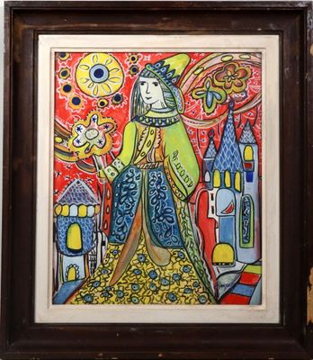 an image of a painting of a woman with a bird in her hand
