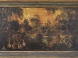 an oil painting of a landscape with figures in the foreground