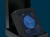a black box with a blue screen inside of it