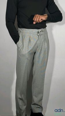 Pantalon en laine en micro pied de poule gris et blanc - COR…