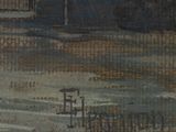 a painting on the wall of a building with a clock on it