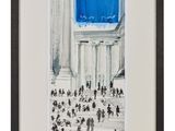 a painting of a group of people walking down a street