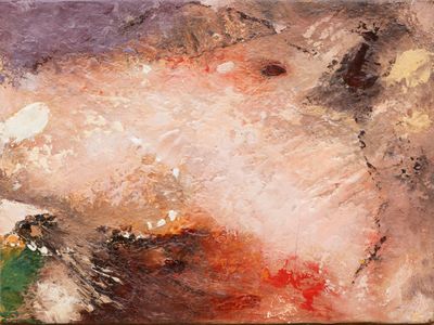 a painting of a sheep that is on a table