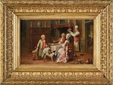 une image représentant un tableau où l'on voit une famille en train de prendre un repas ensemble