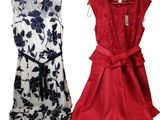 two dresses on a hanger with a white and red dress