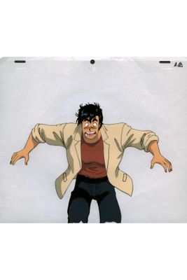cartoon of a man in a jacket and jeans standing with his arms spread out