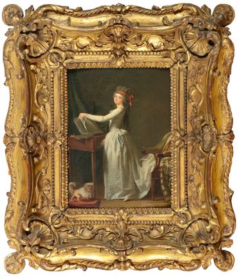Huile sur panneau "Jeune fille au clavecin". Suiveur de Louis-Léopold  - Photo 1