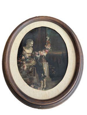tableau représentant une femme assise à une table avec des fleurs dans un vase