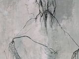 drawing of a woman in a dress with a shawl over her shoulders
