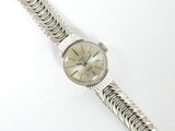 an image of a silver wrist watch with a chain around it
