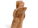 a wooden sculpture of a horse head on a white background